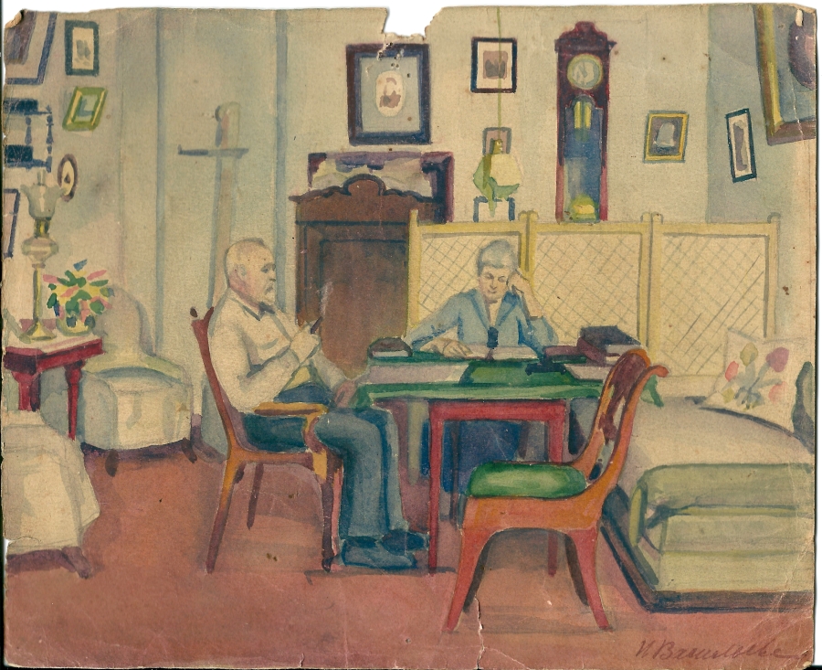 1929 Karol Hojer and Anna (nee Rittmann) in Moskow - watercolour